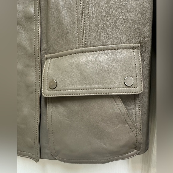 Vince Cargo Zip Lambskin Leather Jacket Gray Green Sz. Women’s XS - Picture 3 of 8